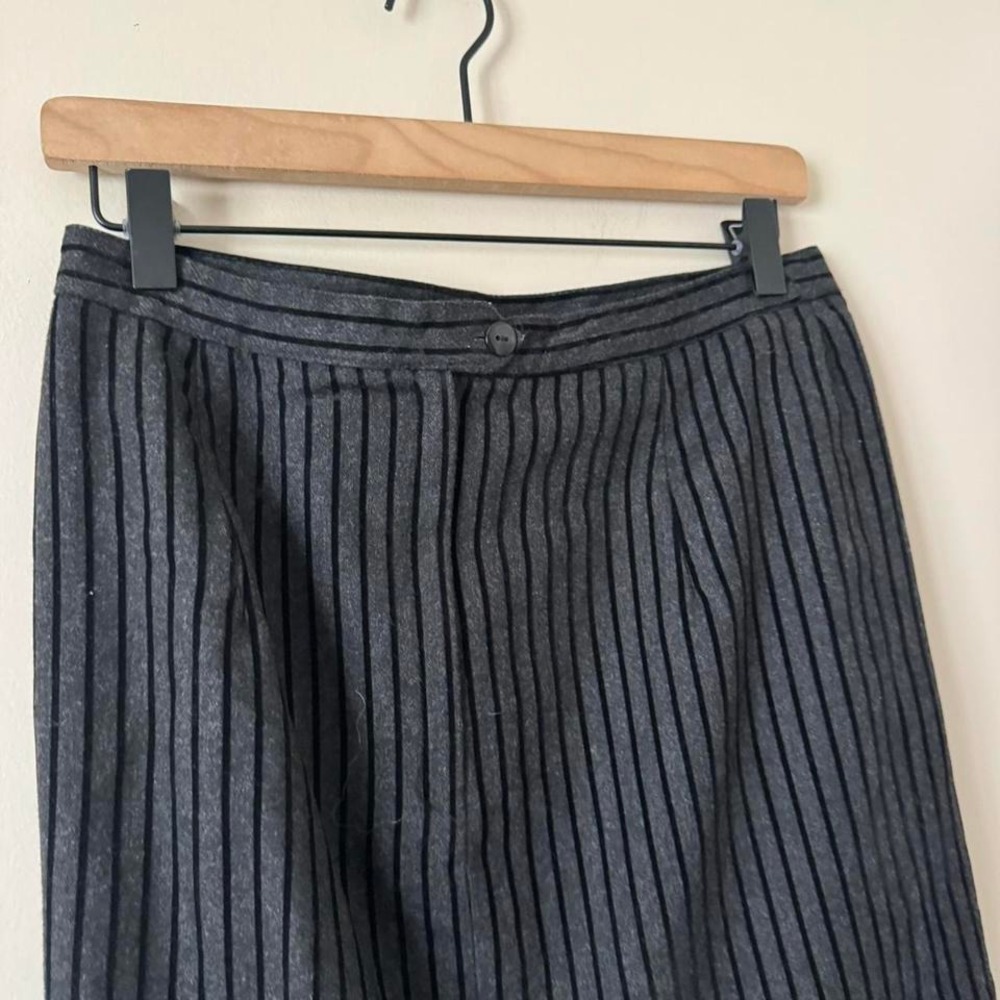 Vintage 90s Stripe Pencil Skirt black velvet gray wool - Picture 3 of 7